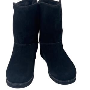 Skechers Black Leather Suede Mid-Calf Boot Faux Fur Lining Women's 8.5